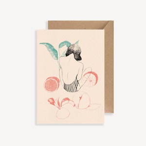 La Fille aux fruits Postal Card Illustration Septembre Papeterie image 1