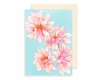 Carte postale illustrée fleurs Dahlia
