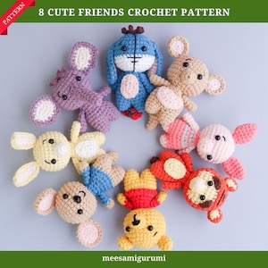 PDF 8in1 Pooh y sus amigos inspirados en crochet Amigurumi Patrones rápidos con oso, cerdo, ratón, tigre, Eeyore Patrón PDF, Patrón Amigurumi