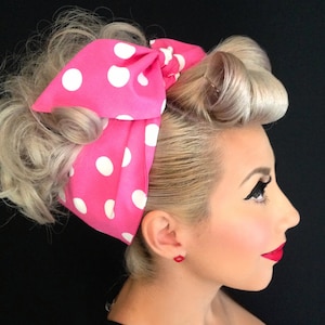 Rockabilly Pink with White Polka Dot Bandana - PinUp - Rosie the Riveter Twist- 1950s inspired