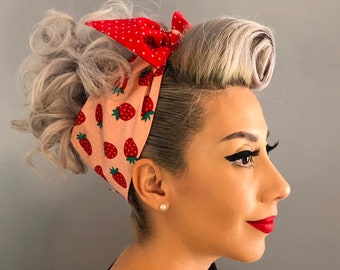 Polka Dot Strawberry Bandana/Headband - PinUp - Rockabilly- 1950s inspired