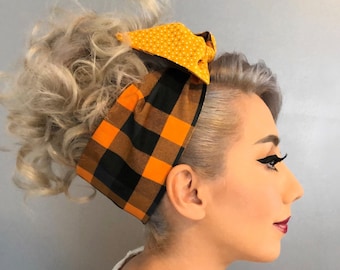 Reversible Fall Gold Plaid Bandana /Headband - PinUp - Rockabilly- 1950s inspired-We Can Do It Rosie the Riveter