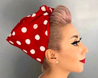 Rosie the Riveter Red with White Reversible Wrap/Bandana- 1950s Inspired- PinUp- We Can Do It Rosie the Riveter