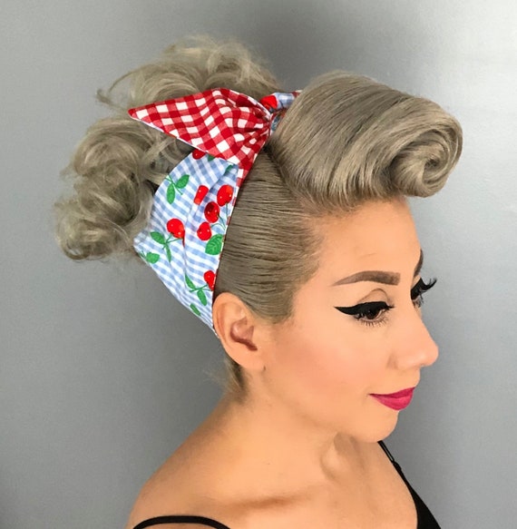 Cherry Picnic Delight Reversible Bandana Pinup 1950s Etsy