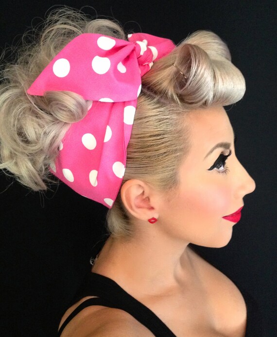 Rockabilly Pink With White Polka Dot Bandana Pinup Rosie Etsy