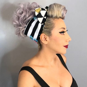 Flowers and Black and Stripes Bandana/Headband - PinUp - Rockabilly- 1950s-inspired