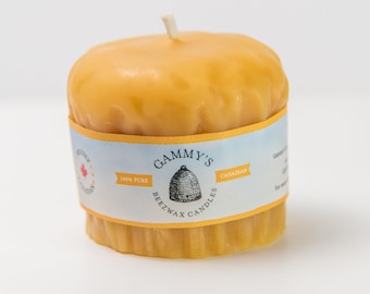 100% Pure Beeswax 3.1x5 Smooth Beeswax Pillar by Gammys Beezwax Candles CANADA family-run & Made In Toronto hand-poured 