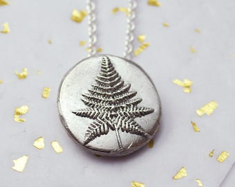 Fern necklace | Eco sterling silver coin necklace | Tree pendant | Twig necklace | Birthday gift for her | Cold weather accessories