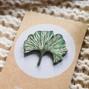 Ginkgo Biloba enamel pin leaf brooch, plant pin, Cold weather accessories, botanical jewelry, Best selling item handmade Green Ginkgo