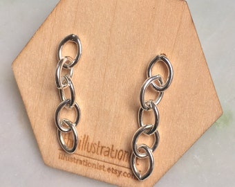 Handmande Eco sterling silver chain earrings, linked pins, chain dangle earrings, Minimal jewelry for women, Best selling item handmade