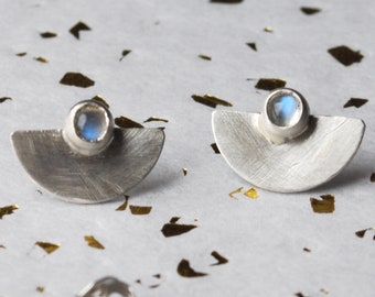 Vara earrings | Sterling silver moonstone earrings | half circle earrings | Birthday gift for her | Cold weather accessories