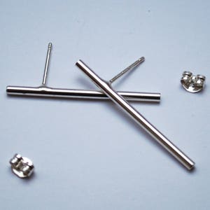 Olof earrings | Eco sterling silver tube earrings | Scandinavian jewelry | Silver bar pins | Cold weather accessories