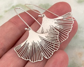 Ginkgo Leaf Sterling Silver Earrings | Art Nouveau Inspired