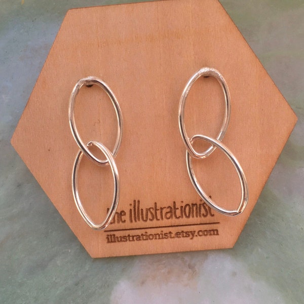 Eco sterling zilver Cirkel oorbellen hoepel studs, dubbele cirkel pinnen eeuwigheid | Verjaardagscadeau voor haar | Accessoires voor koud weer