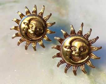 Iver earrings | Brass and Eco sterling silver sun and moon earrings | Birthday gift for her | Cold weather accessories