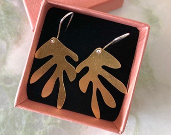 Rena earrings | Eco sterling silver and brass leaf earrings | Birthday gift for her | Cold weather accessories