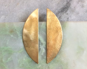 Alai earrings (long) | Brass and Eco sterling silver half moon earrings | Birthday gift for her | Cold weather accessories