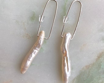 Paer earrings | Eco sterling silver moon earrings pearl | Cold weather accessories