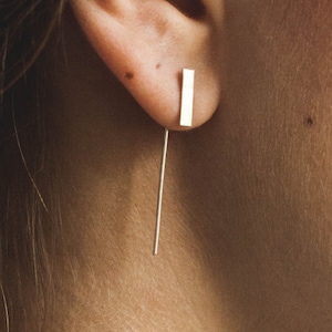 Oley earrings | Sterling silver threader earrings | 14k gold bar earrings | Birthday gift for her | Cold weather accessories