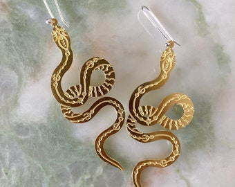 Vere earrings | Eco sterling silver Snake earrings | Brass earrings steel | Birthday gift for her | Cold weather accessories