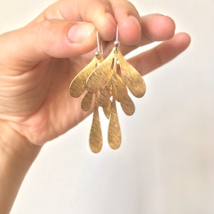 Flora earrings Brass and Eco sterling silver modern leaf earrings Birthday gift for her Cold weather accessories M / 6cm 5 leafs