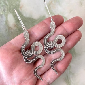 Vere earrings Eco sterling silver Snake earrings Brass earrings steel Birthday gift for her Cold weather accessories image 3