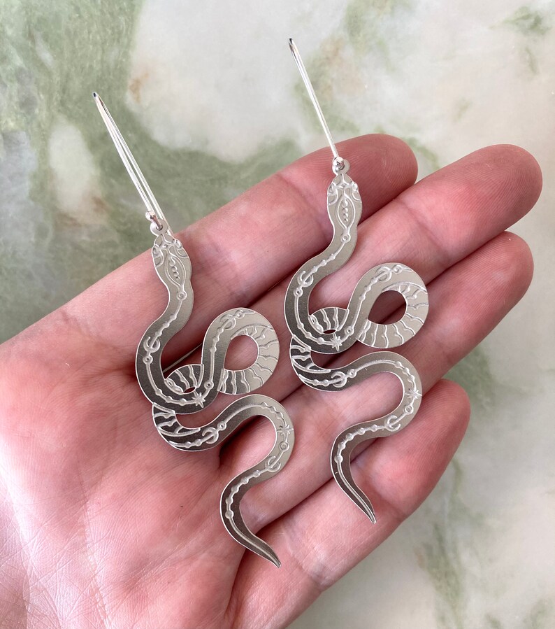 Vere earrings Eco sterling silver Snake earrings Brass earrings steel Birthday gift for her Cold weather accessories image 3