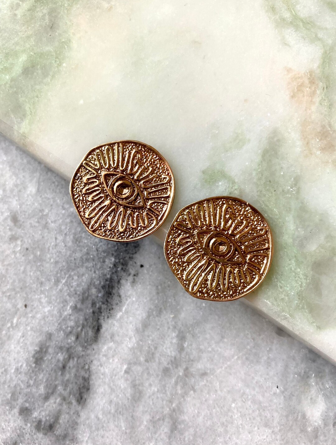 Edra Earrings | Brass and Eco Sterling Silver Eye Earrings | Coin Earrings  | Christmas Gift for Her | Cold Weather Accessories - Etsy
