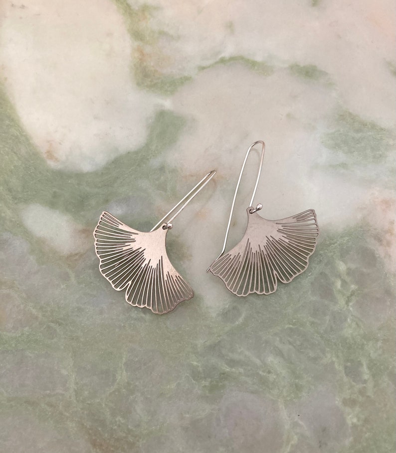 Noma earrings Eco sterling silver Ginkgo Biloba earrings Ginkgo leaf earrings Birthday gift for her Cold weather accessories image 2