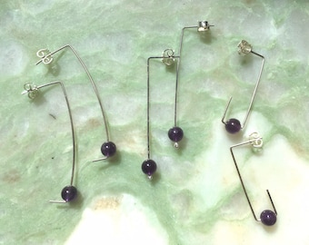 Eco sterling silver Amethyst earrings dangle, February birthstone earrings modern, Best selling item handmade | Birthday gift for her