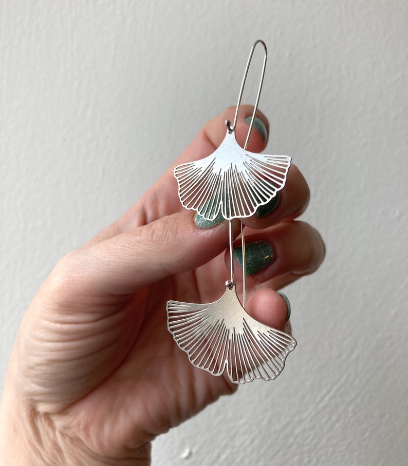 Noma earrings Eco sterling silver Ginkgo Biloba earrings Ginkgo leaf earrings Birthday gift for her Cold weather accessories image 3