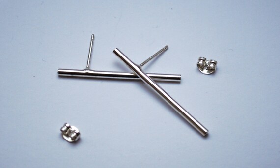 Olof earrings | Eco sterling silver tube earrings | Scandinavian jewelry | Silver bar pins | Cold weather accessories