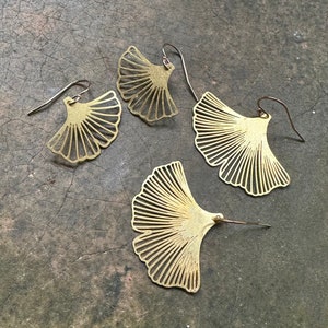 Noma earrings Eco sterling silver Ginkgo Biloba earrings Ginkgo leaf earrings Birthday gift for her Cold weather accessories Brass w/9k-fill-hook