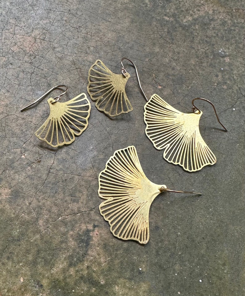 Noma earrings Eco sterling silver Ginkgo Biloba earrings Ginkgo leaf earrings Birthday gift for her Cold weather accessories Brass w/9k-fill-hook