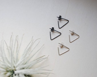 Vira earrings | Eco sterling silver triangle earrings | 14k rose gold | Birthday gift for her | Cold weather accessories