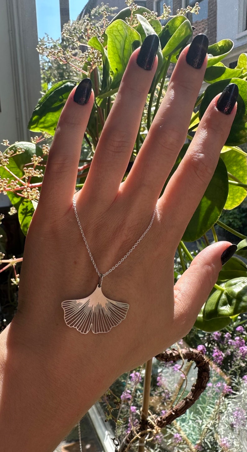 Noma ketting sterling zilveren en chirurgisch stalen ketting ginkgo blad verjaardagscadeau Kerstcadeau image 2