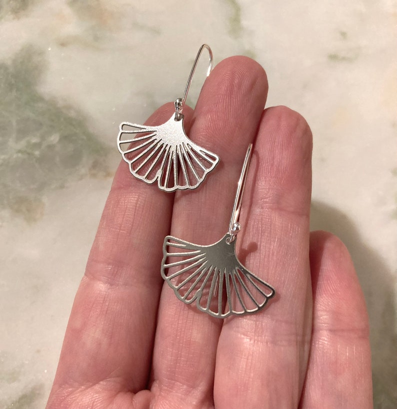 Noma earrings Eco sterling silver Ginkgo Biloba earrings Ginkgo leaf earrings Birthday gift for her Cold weather accessories image 9