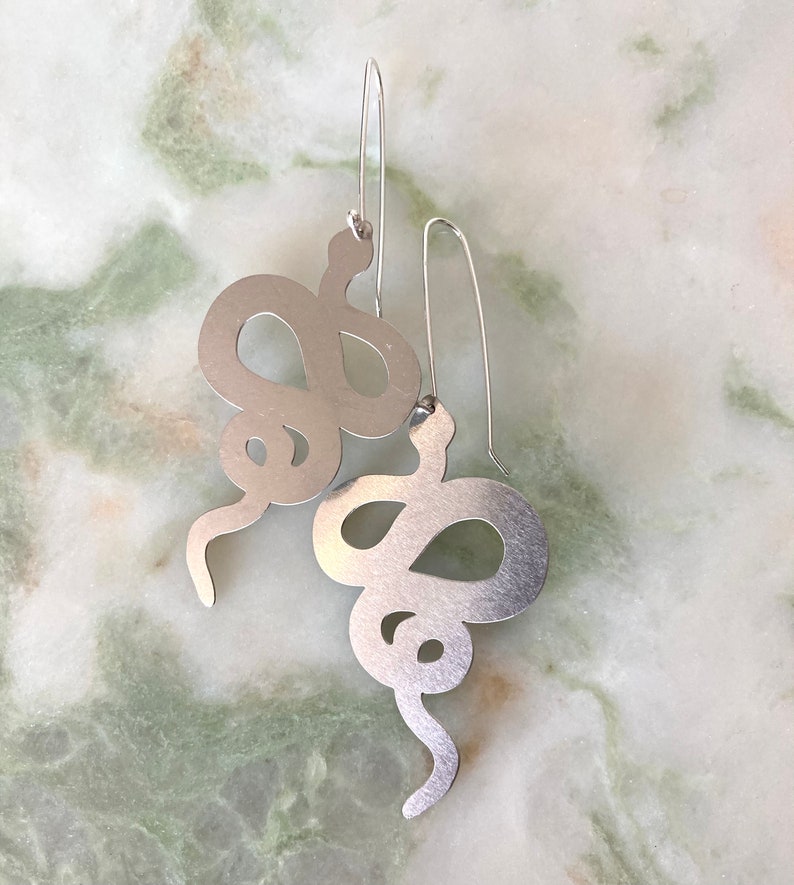 Vere earrings Eco sterling silver Snake earrings Brass earrings steel Birthday gift for her Cold weather accessories Steel simple snake