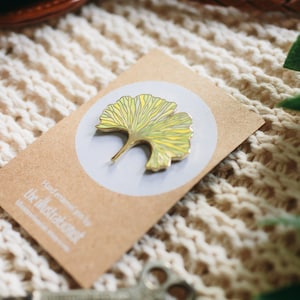 Ginkgo Biloba enamel pin leaf brooch, plant pin, Cold weather accessories, botanical jewelry, Best selling item handmade Yellow Ginkgo