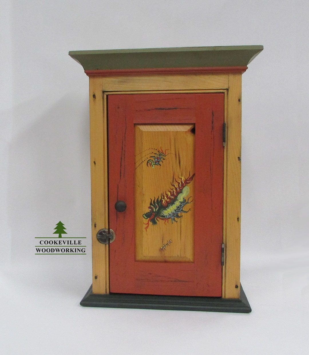 Wall Cabinet W/hand Painted Dragon Door - Etsy