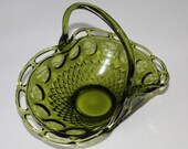 Large Glass Handled Footed Laced Edged Scalloped Basket