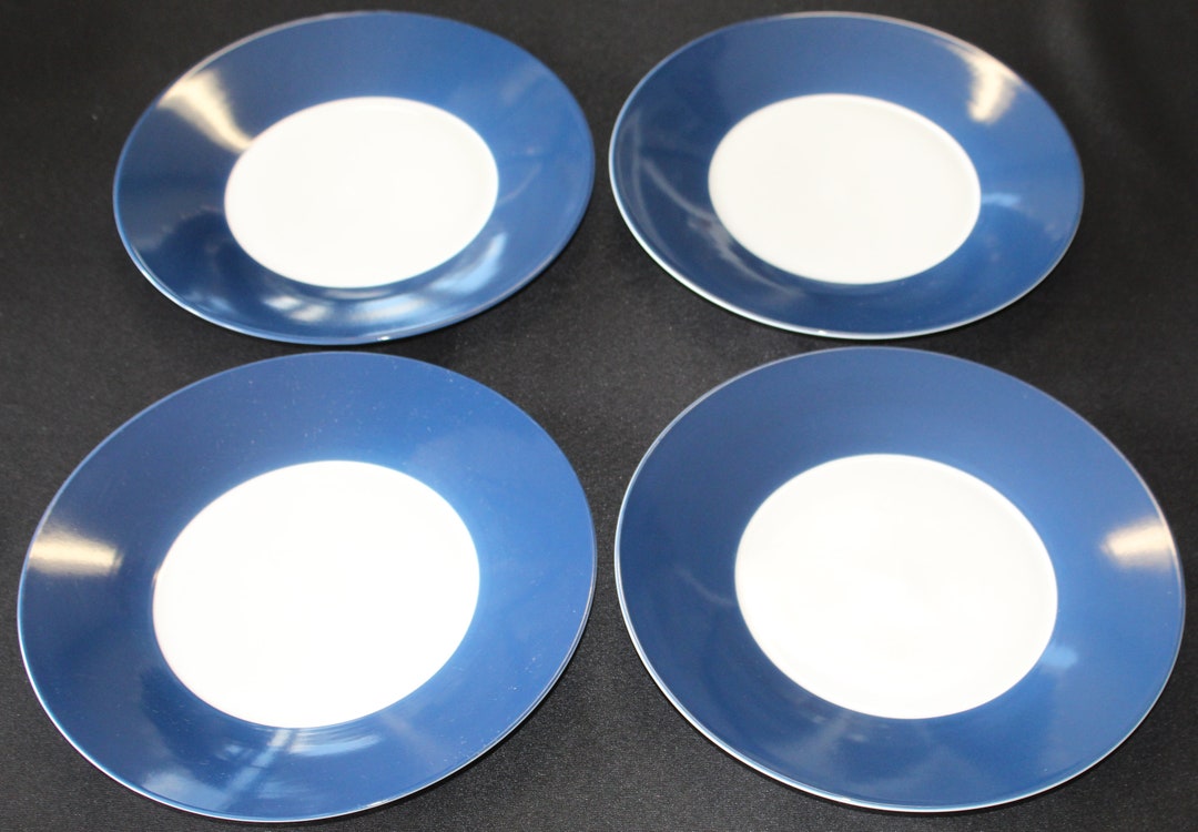 Crate & Barrel Hampton Blue Set of Four Dinner Plates - Etsy