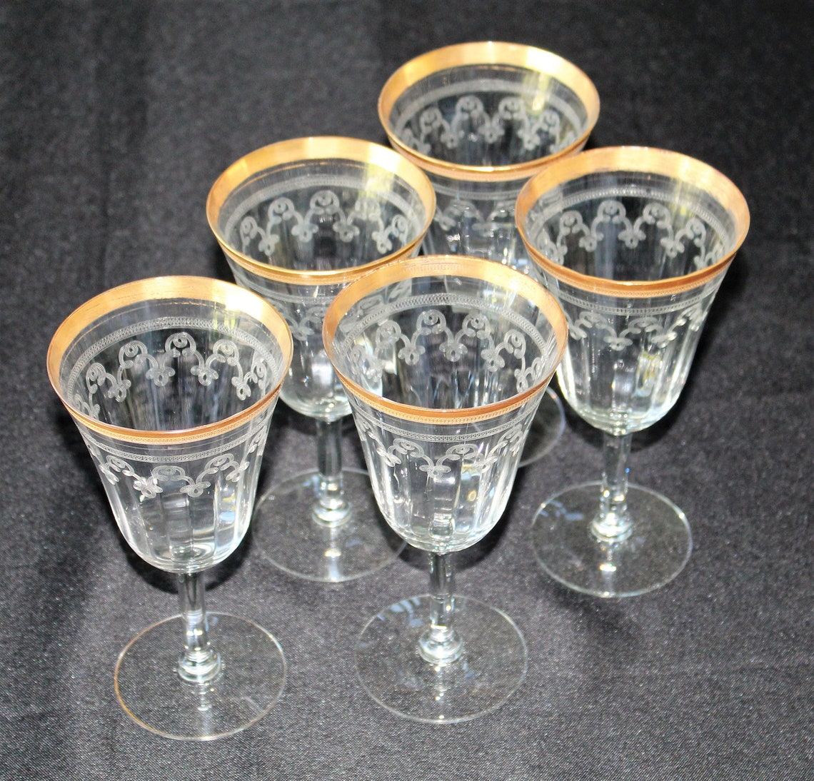 Tiffin Etched Gold Encrusted Pattern 14196 Set of Five Glasses Etsy