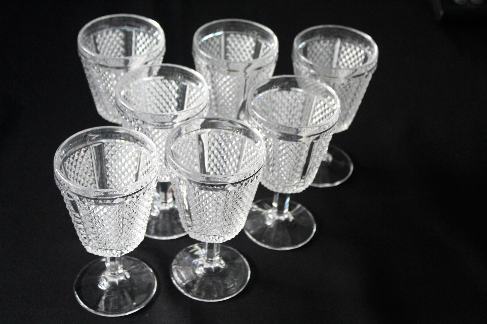 Fostoria Diamond Point Set of Seven Water Glasses Etsy