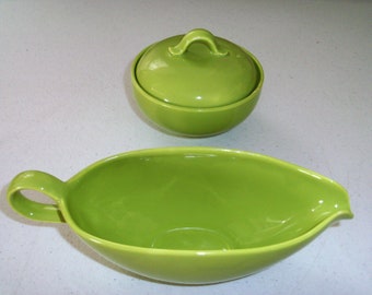 Homer Laughlin Rhythm Green Gravy Boat & Sugar Bowl