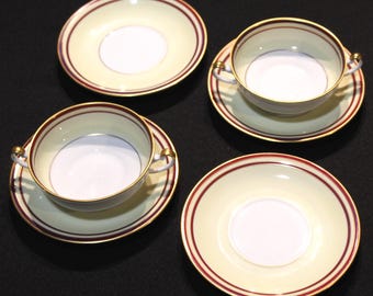 Lorenz Hutschenreuther HUT1975 Selb Bavaria Set Of 2 Cream Soup Bowls & 4 Saucers