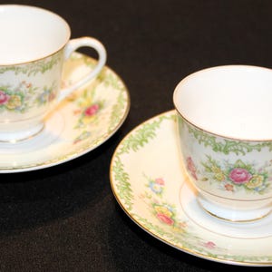 Occupied Japan Cherry China Set of Two Matching Demitasse Cup & Saucer Sets