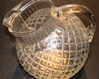 Waterford Or Waffle Depression Glass Ball Pitcher