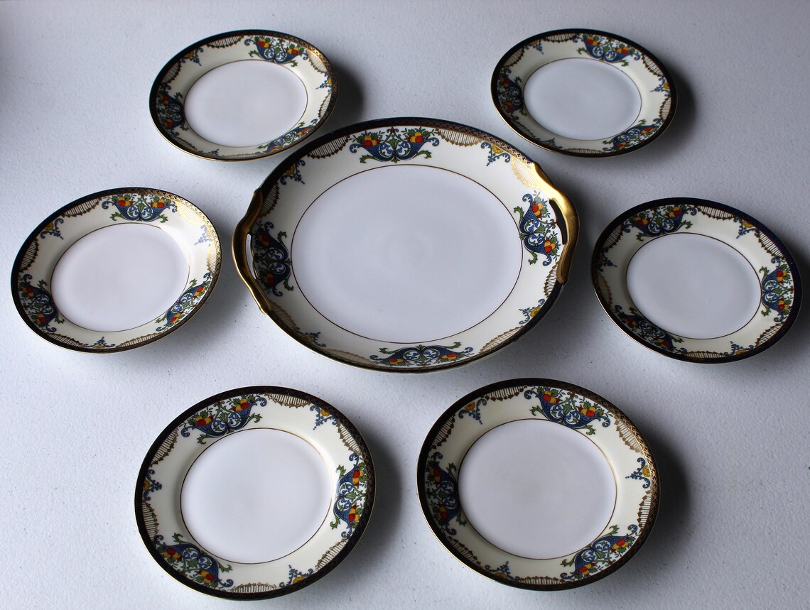 Noritake Japan 26979 Handled Cake Plate & 6 Dessert Plates Etsy