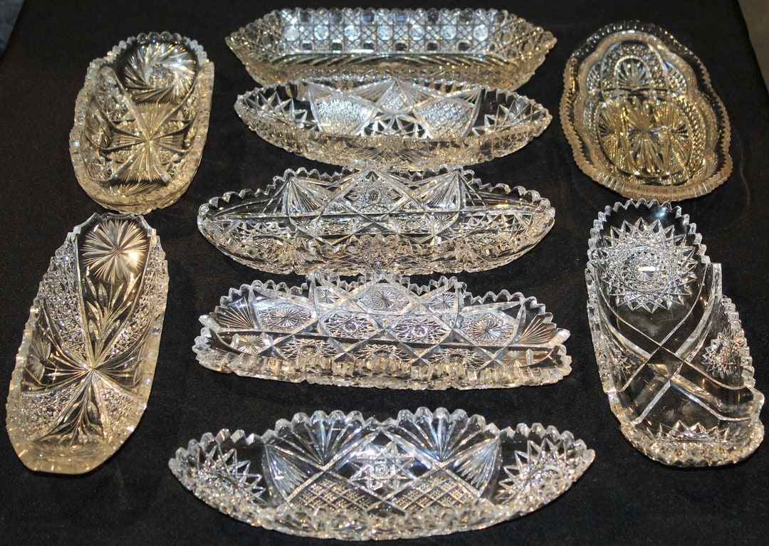 Antique/vintage Cut Glass or Pressed Glass Set of Nine Relish or Celery